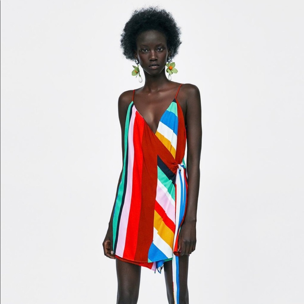 Zara striped romper jumpsuit wrap dress shorts